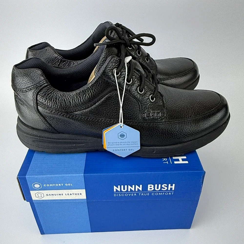 Nunn Bush Cam Oxford Dress Shoes Mens 11 M Black Tumbled Leather Comfort Gel NIB